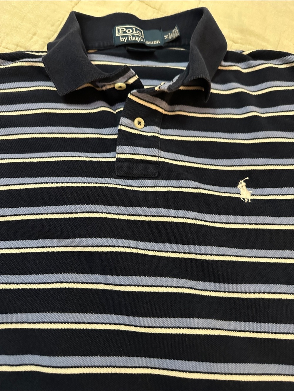 Boys Medium EUC Polo by Ralph Lauren Navy Polo with Light Blue and white Stripes